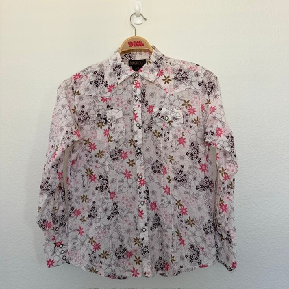 Ariat Western Snap Shirt Women Large 100% Cotton Long Sleeve Dobby Cotton Floral